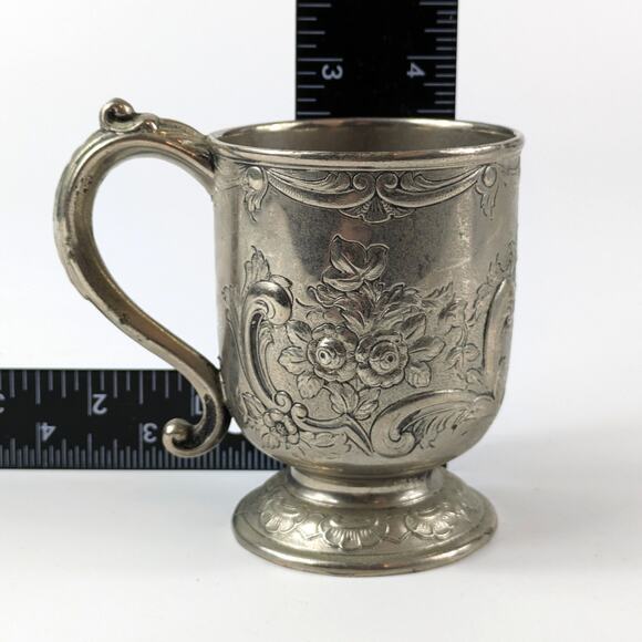 Corbell & Co Silverplated Repousse Cup Mug Signed English Maker Mark Castle - Picture 12 of 14